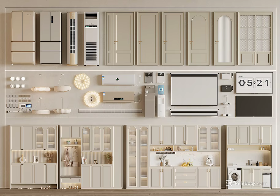 Modern Interior Swing Doors With Wooden Frames And Simple Handles 3d model