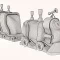 Red And White Toy Train With Two Carriages Black Wheels Chimneys And Red Circular Front