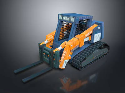 Toy Skid Steer Loader Blue Orange With Tracks Front Forks Detailed Model 3d model