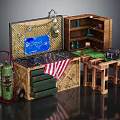 Rustic Workbench Furniture With Shelves Blueprints Gas Cylinders American Flag Cloth And Lamp