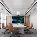 Modern Conference Room Interior With Large Table Leather Chairs Projector Screen And Windows 3d model
