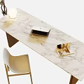 Stylish Marble Desk With Chair Lamp Laptop And Open Magazine