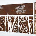 Rustic Brown Background Wall Design With White Floral And Bamboo Patterns 3d model