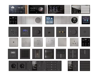 Various Modern Switch Panels With Smart Control Digital Display And Socket Combinations 3d model