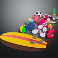 Colorful Sports Equipment Collection With Surfboard Soccer Ball Volleyball Skateboard And Dumbbells