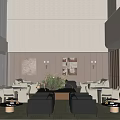 Elegant Modern Ballroom Interior With Spacious Layout Black Sofas And Greenery Decorations