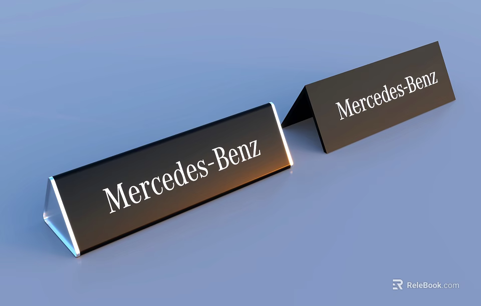 Three Black Mercedes Benz Branded Signs With White Lettering And Unique Shapes 3d model 