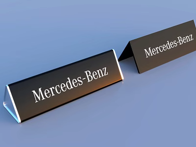 Three Black Mercedes Benz Branded Signs With White Lettering And Unique Shapes 3d model