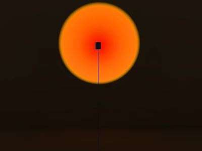 Floor Lamp With Orange Circular Lampshade Black Small Square And Slender Pole On Dark Background 3d model