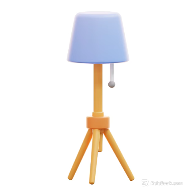 Smart Machine Table Lamp With Blue Shade Yellow Stand And Tripod Base Pull Cord Switch 3d model