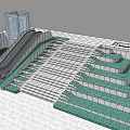 Modern Stairs Design With Escalator Green Tiered Steps And Tiled Floor