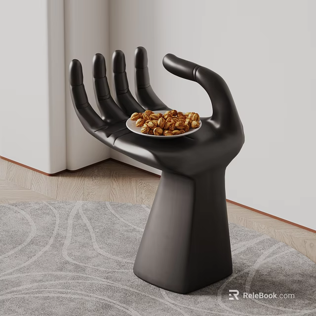 Modern Black Hand Sculpture Decorative Piece Holding Plate With Nuts In Palm 3d model 