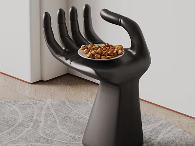 Modern Black Hand Sculpture Decorative Piece Holding Plate With Nuts In Palm 3d model