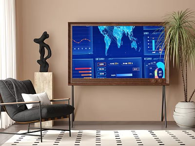 Antique TV Stand Single Sofa Green Plant Potted Plant 3d model