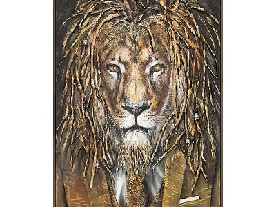 Lion Oil Painting With Intricate Mane In Suit Jacket And Tie 3d model