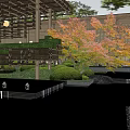 Tranquil Residential Landscape With Wooden Lattice Structures Lush Green Shrubs And Stone Pathway