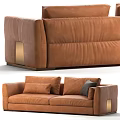 Brown Double Sofa Modern Design With Soft Cushions And Gray Decorative Pillows 3d model