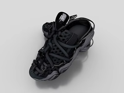 Black Mesh Athletic Shoes With Strappy Laces And Wave Sole Design 3d model