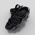 Black Mesh Athletic Shoes With Strappy Laces And Wave Sole Design