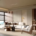 Modern Living Room Interior With Large Windows White Sofa Wooden Furniture And Area Rug