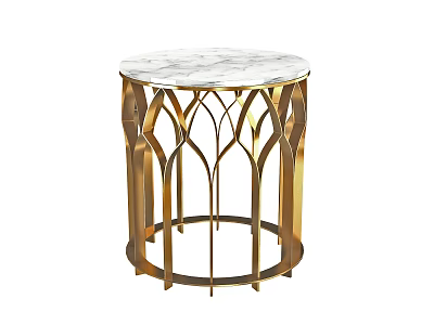Elegant Modern Side Table With White Marble Top And Gold Intricate Cutout Base 3d model