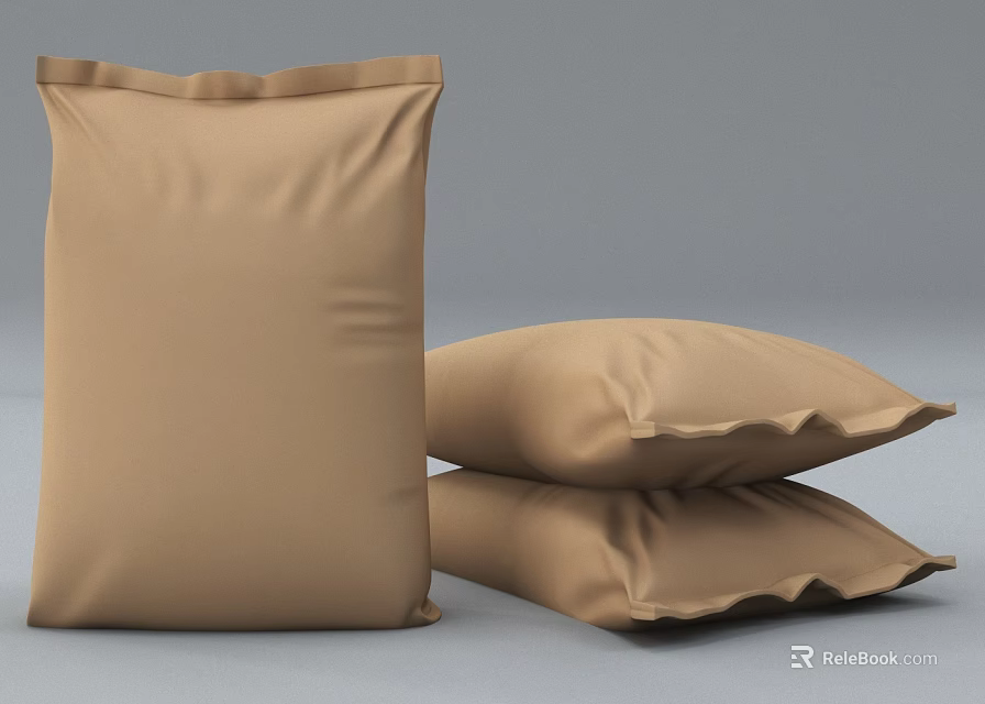 Brown Bags and Pillows Stacked on Plain Background with Soft Texture 3d model 
