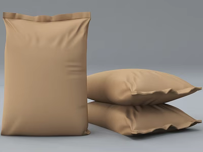 Brown Bags and Pillows Stacked on Plain Background with Soft Texture 3d model