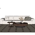 Modern Middle-Ancient Style Sofa Coffee Table Combination Fabric Sofa Three-Person Sofa Single-Person Sofa Casual Chair Side Table Floor Lamp Dried Flower Decoration 3d model