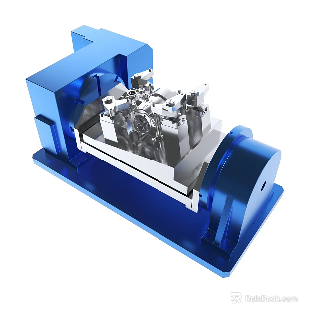 Blue Mechanical Structure With Silver Metal Components And Industrial Machine Design 3d model 