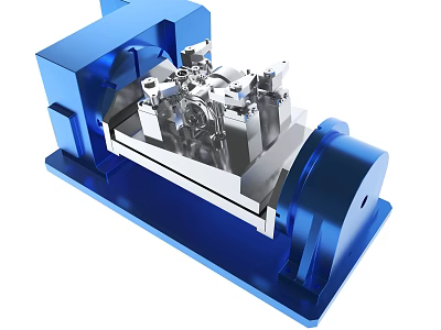 Blue Mechanical Structure With Silver Metal Components And Industrial Machine Design 3d model