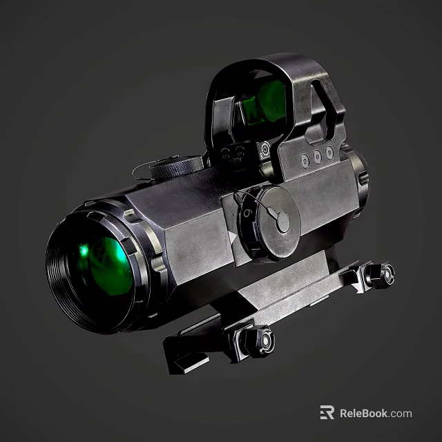 Tactical Weapon Scope With Green Lens Black Metal Frame Adjustment Knobs And Mounting Bracket 3d model 
