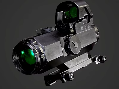 Tactical Weapon Scope With Green Lens Black Metal Frame Adjustment Knobs And Mounting Bracket 3d model