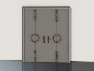 Building Exterior Wall with Double Door Featuring Metal Decorations Circular Rings and Vertical Strips 3d model