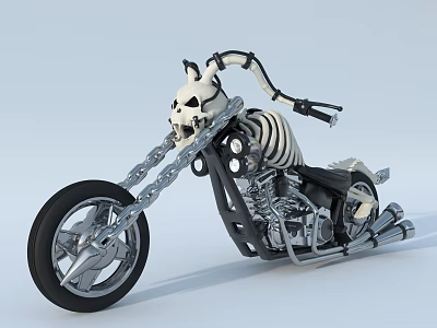 Unique Custom Motorcycle Design With Skull Handlebar Chain Accents And Chrome Details 3d model