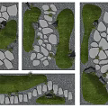 Natural Garden Path Stepping Stones With Stone Slabs And Green Moss Landscape