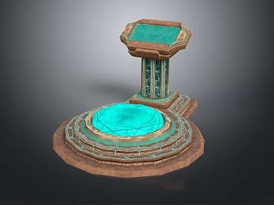 Cartoon Scene Featuring Glowing Blue Circle Pedestal With Green Top Platform And Decorative Steps 3d model
