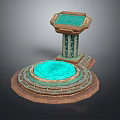 Cartoon Scene Featuring Glowing Blue Circle Pedestal With Green Top Platform And Decorative Steps