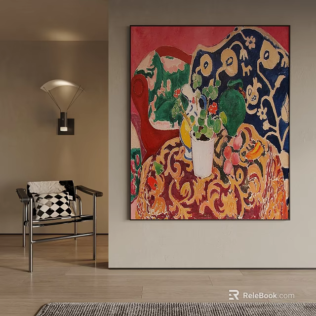 Colorful Landscape Painting In Modern Interior Setting 3d model