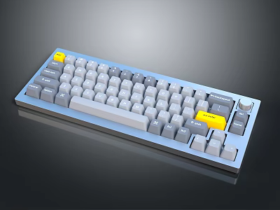 Modern Mechanical Keyboard With Light Blue Frame White Keycaps Gray And Yellow Accent Keys 3d model