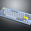 Modern Mechanical Keyboard With Light Blue Frame White Keycaps Gray And Yellow Accent Keys