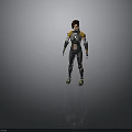 Futuristic Female Character In Advanced Gray And Yellow Armor With Technological Details