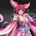 Game and Movie Character With Pink Hair Fox Ears And Nine Tails In Purple Outfit