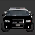 Black And White Police Sedan With Red Blue Lights And Police Emblem