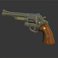 Classic Vintage Revolver Weapon Design With Metal Barrel And Wooden Grip