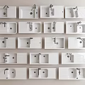 Various White Washbasins With Different Designs And Faucets For Bathroom 3d model