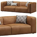 Modern Brown Leather Two Seater Sofa With Decorative Pillows And Interior Design 3d model