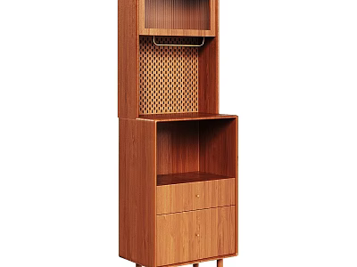 Modern Wooden Sideboard Cabinet With Drawers Shelves And Woven Rattan Door Design 3d model