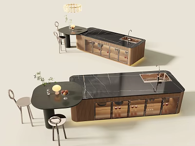 Modern Kitchen Interior With Marble Island Counter Dining Table And Cabinets 3d model