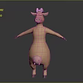 Cartoon Pig Game Movie Character With Pink Horns Blue Eyes Arms Outstretched And Gray Shoes