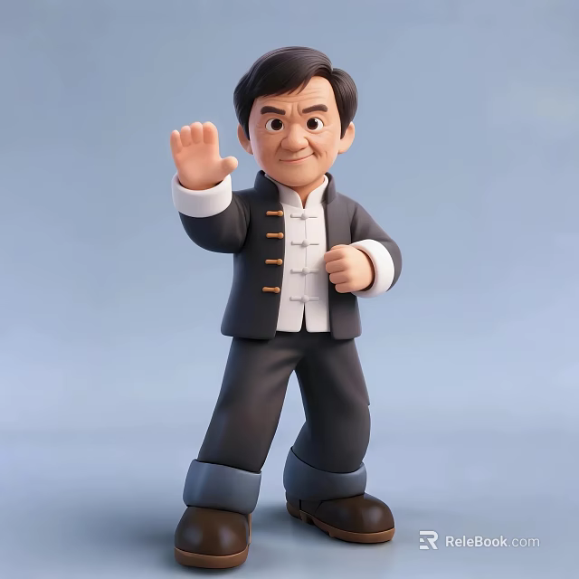 Cartoon Man In Chinese Traditional Outfit Waving Hand With Friendly Gesture 3d model 
